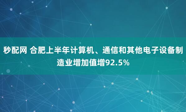 秒配网 合肥上半年计算机、通信和其他电子设备制造业增加值增92.5%